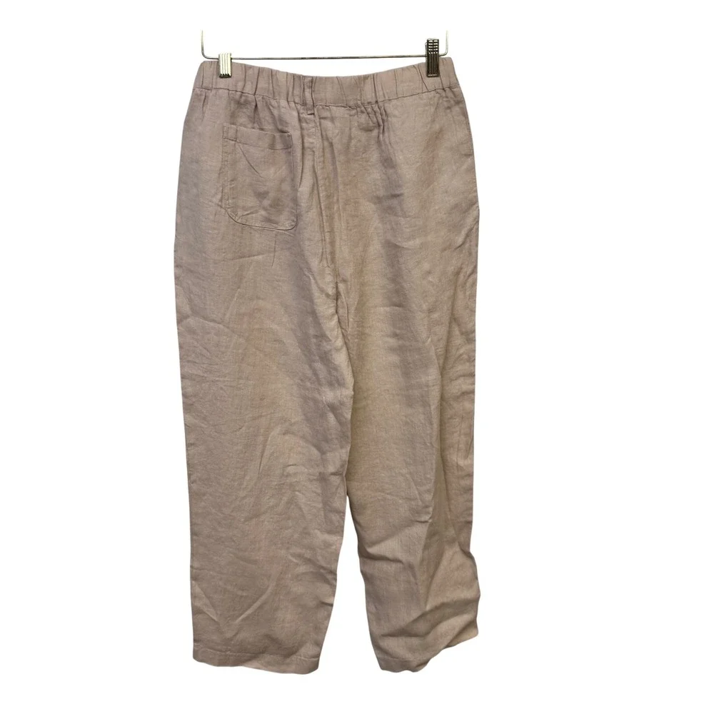 Quince Women Linen Pants Medium Beige High Rise Elastic Waist Straight Leg